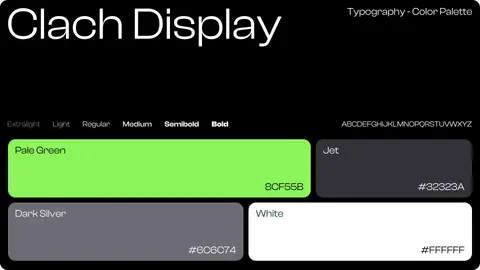 A Cointo type and colour sheet: a display typeface and green, grey and white colour chips.