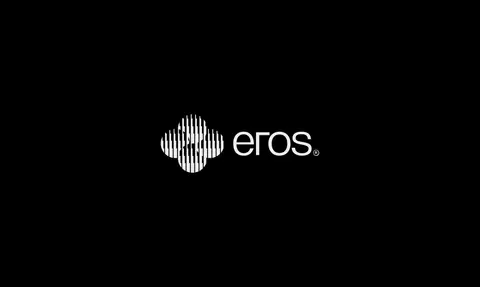 The Eros wordmark and its striped mark in white on black.