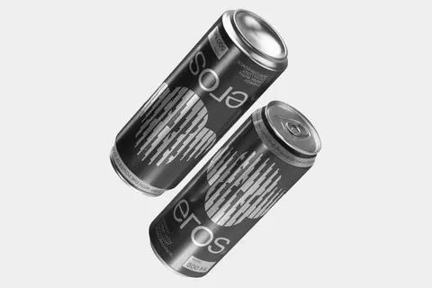 Two silver cans on a diagonal against white.