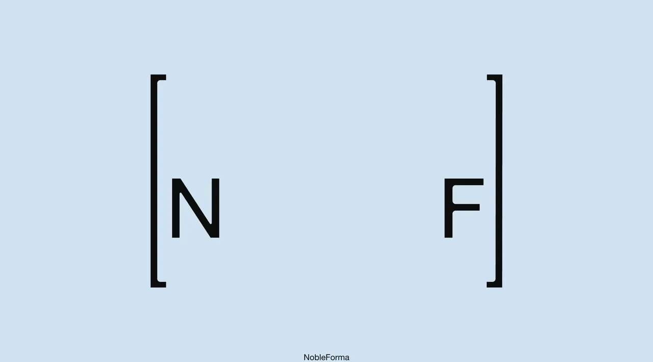The letters N and F in square brackets move apart and back together on pale blue.