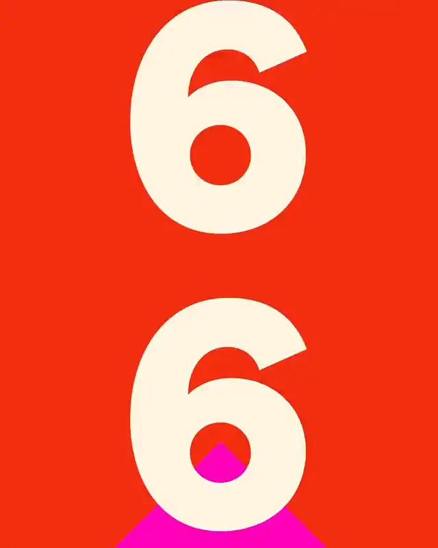 Big numbers and letters flash over stripes in green, blue, red and pink.